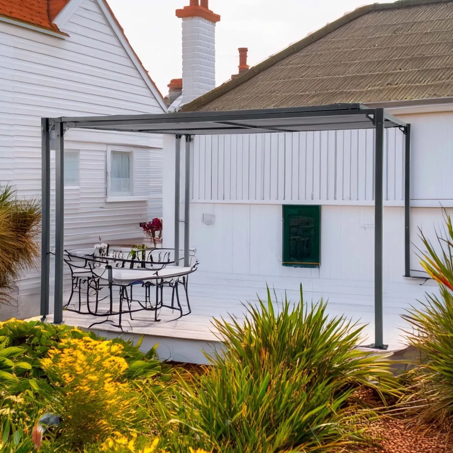 Pergola in acciaio e poliestere Noorvik 314-575x300x225 cm