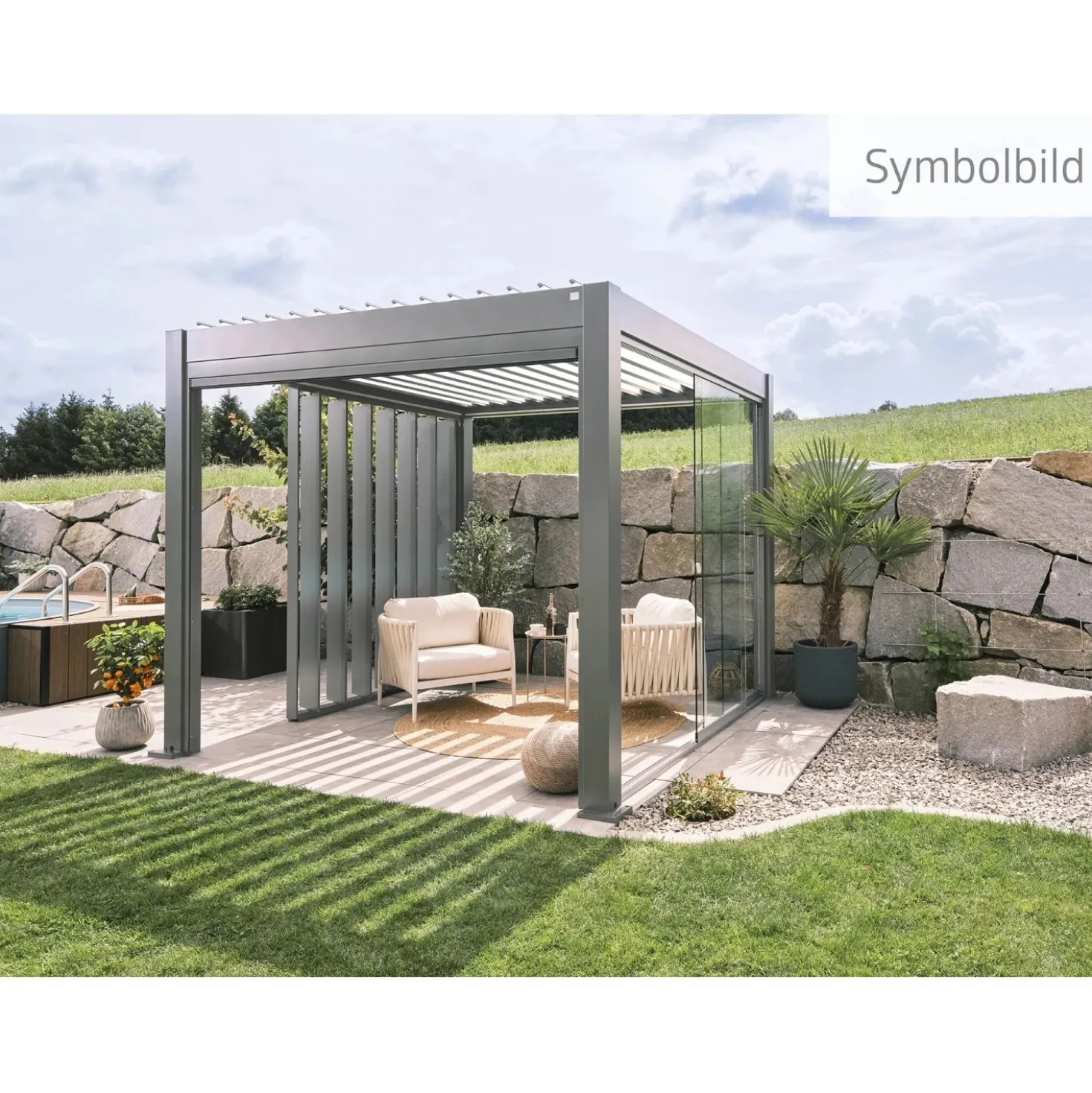 Pergola in metallo Biohort grigio quarzo/argento 515,5x367,5x264 cm