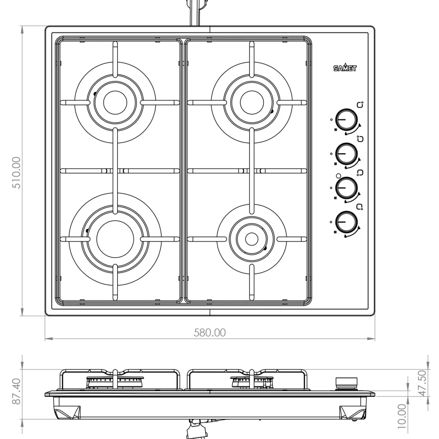 Piano cottura a gas Ariane Inox 4 fuochi 58x51 cm