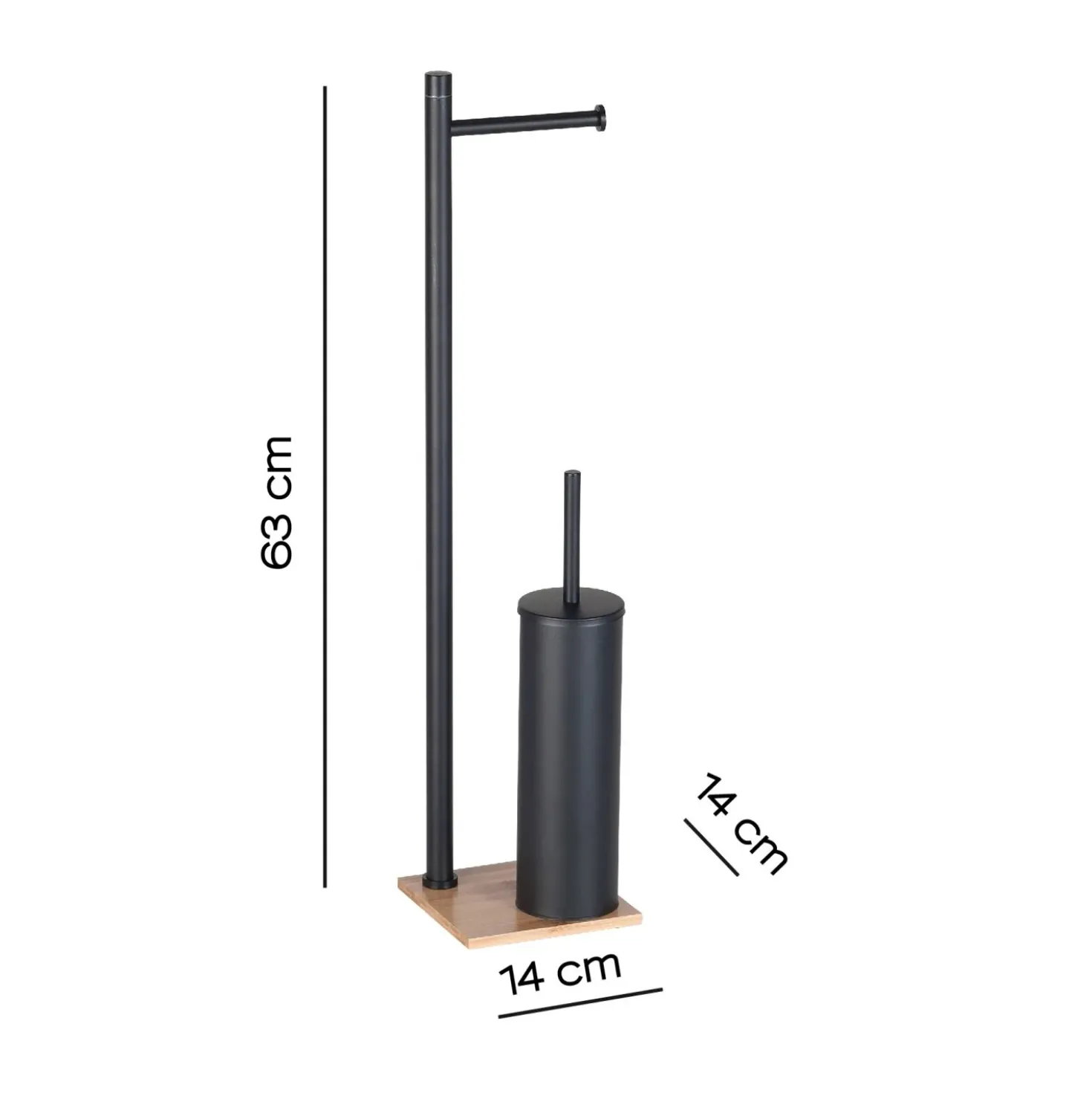 Piantana portarotolo e portascopino bagno Trilly H 63 cm bambù/nero opaco