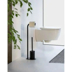 Piantana portarotolo e portascopino bagno Levante acciaio nero
