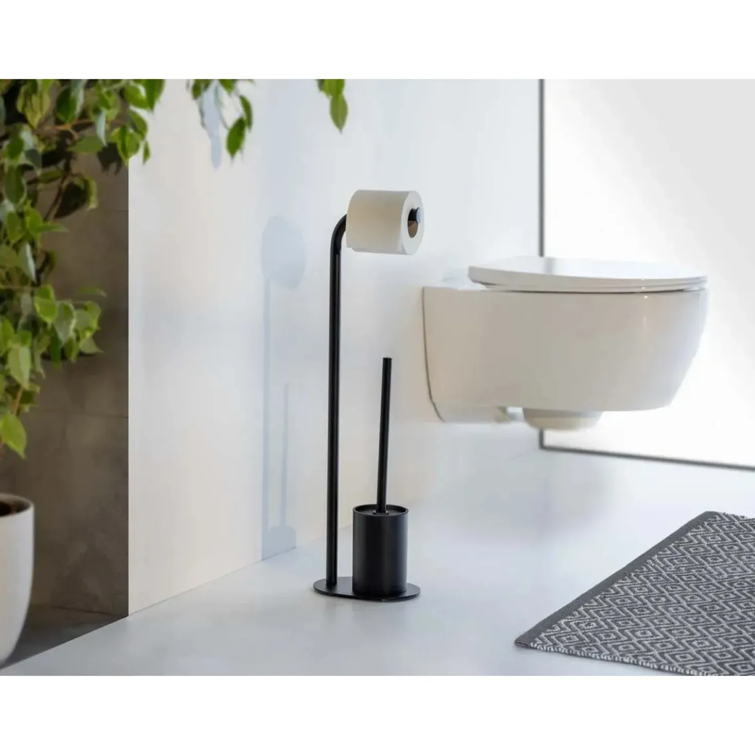 Piantana portarotolo e portascopino bagno Levante acciaio nero