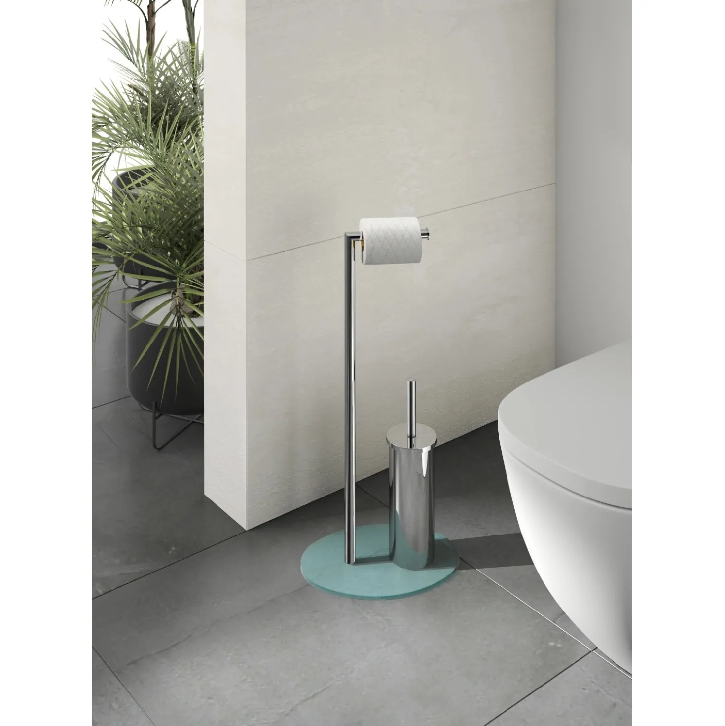 Piantana portarotolo e portascopino bagno Bonn H 71,8 cm cromato
