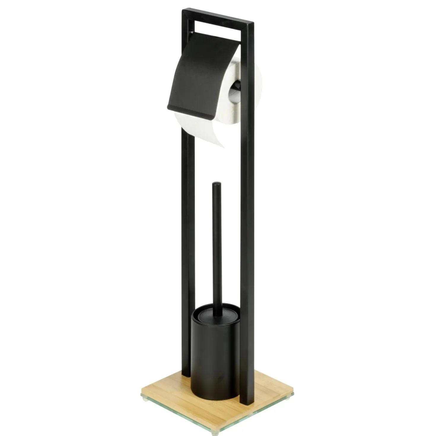 Piantana portarotolo e portascopino bagno Bambusa H 72,5 cm nero