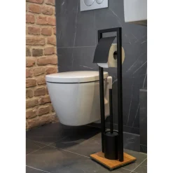 Piantana portarotolo e portascopino bagno Bambusa H 72,5 cm nero