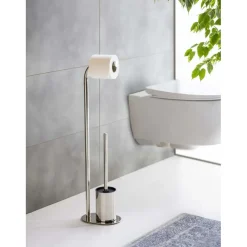 Piantana portarotolo e portascopino bagno Levante inox lucido