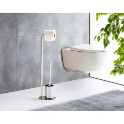 Piantana portarotolo e portascopino bagno Levante inox lucido
