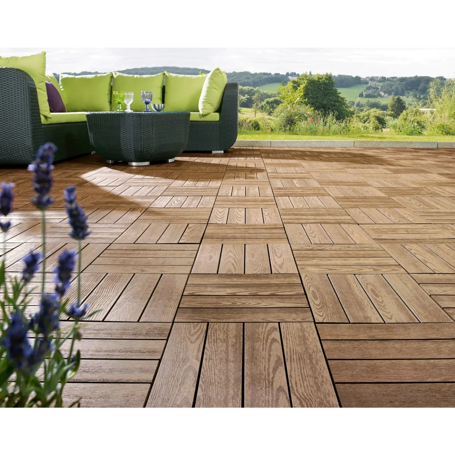 Piastrella da esterno a clic in WPC effetto legno marrone 30x30 cm 6 pz
