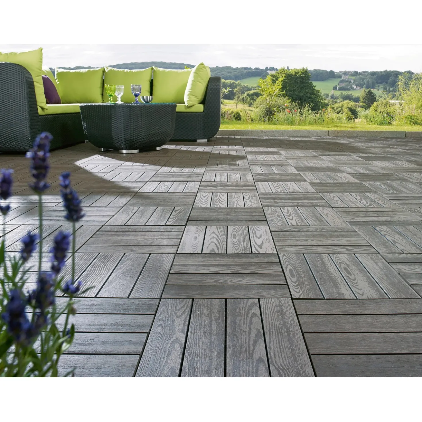 Piastrella da esterno a clic in WPC effetto legno antracite 30x30 cm 6 pz