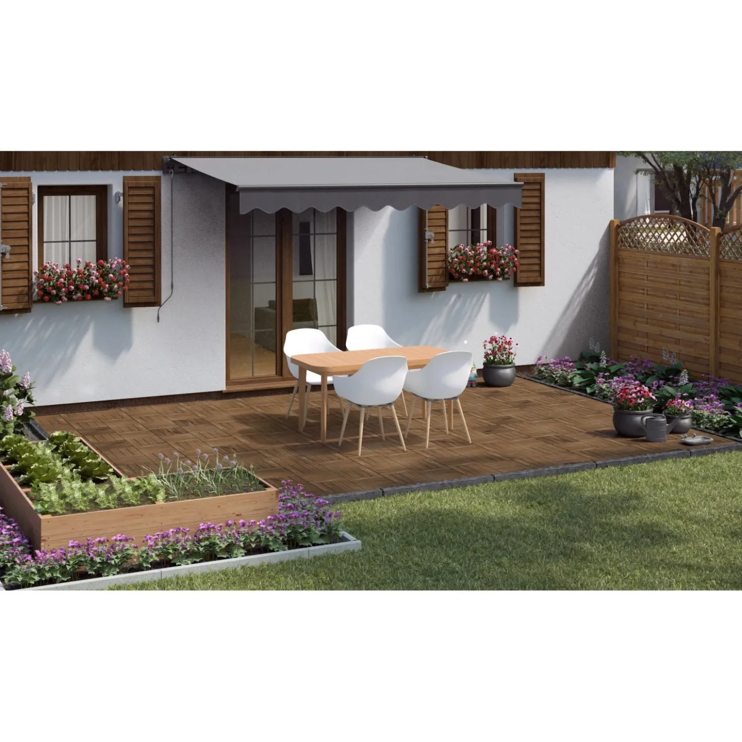 Piastrella da esterno autobloccante in legno a doghe acacia 30x30 cm 6 pz