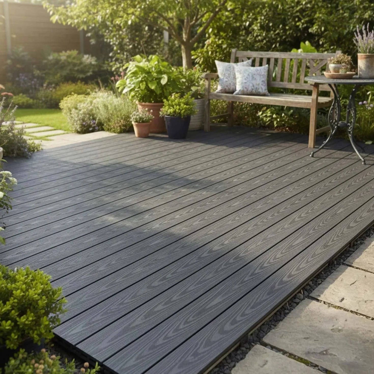 Piastrelle da esterno doga WPC WOOD double face antracite 161x2000 mm