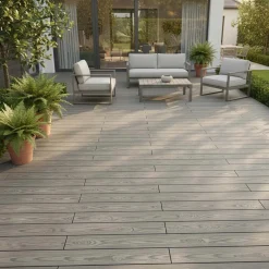 Piastrelle da esterno doga WPC WOOD double face grigio 161x2000 mm