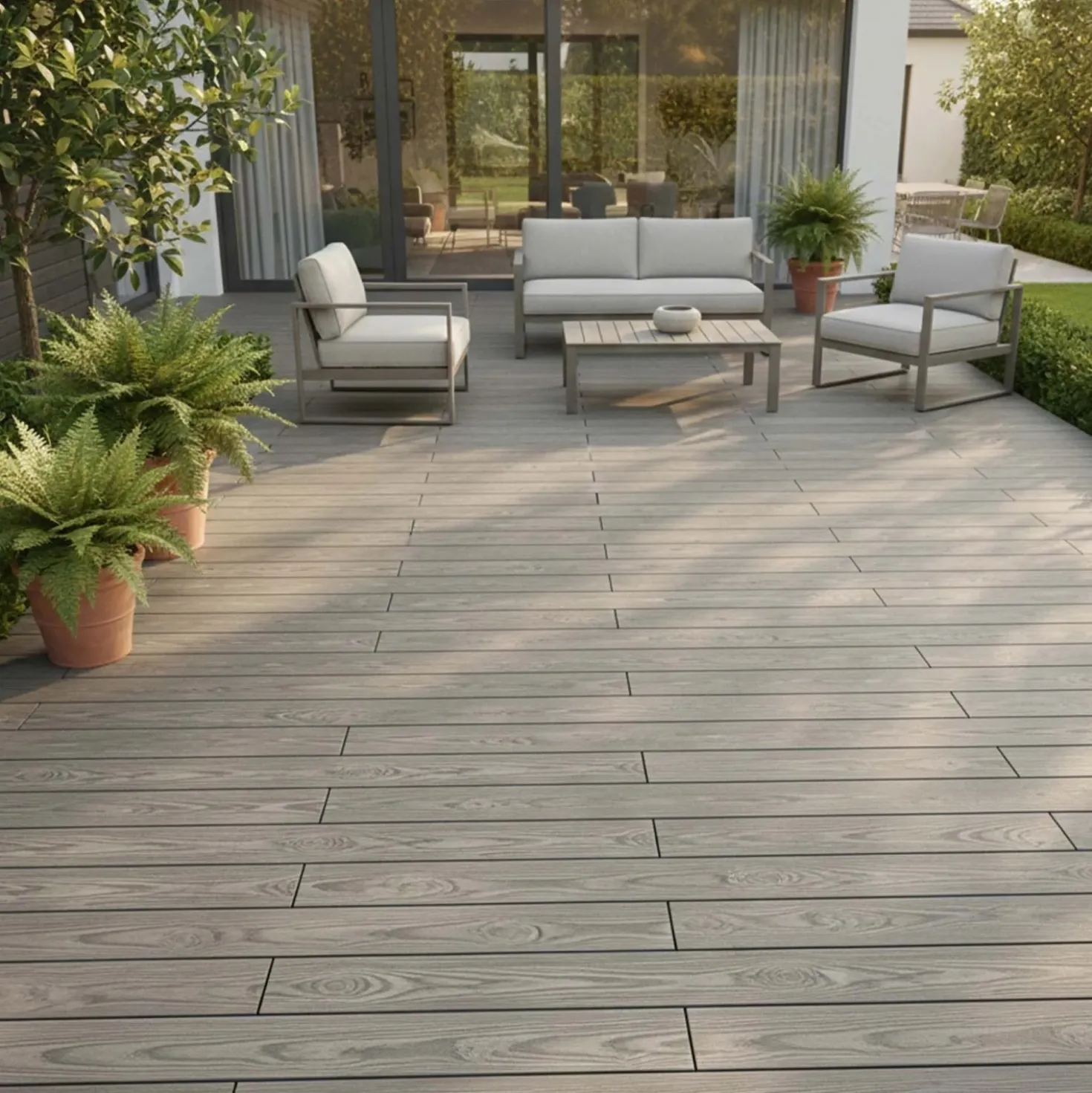 Piastrelle da esterno doga WPC WOOD double face grigio 161x2000 mm