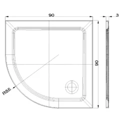 Piatto doccia semicircolare in tecnopolimero Mr.Flat 90x90 cm x H 3 cm