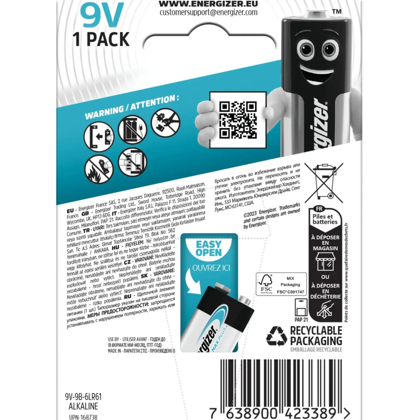 Pila alcalina Energizer MAX PLUS ALK 9V E-Block 1 pz