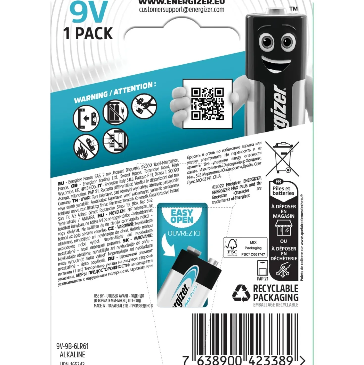 Pila alcalina Energizer MAX PLUS ALK 9V E-Block 1 pz