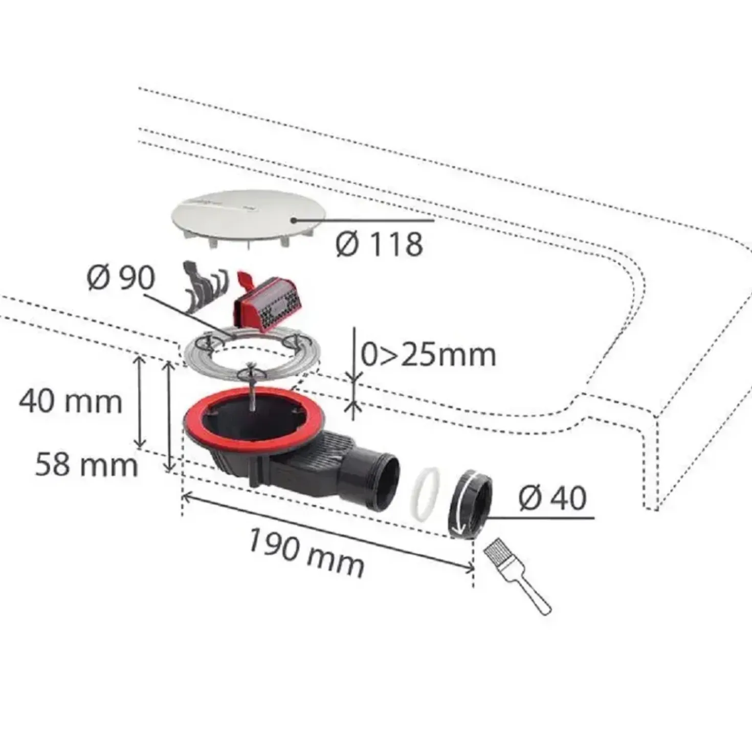 Piletta doccia Slim+ Ø 90mm con calotta