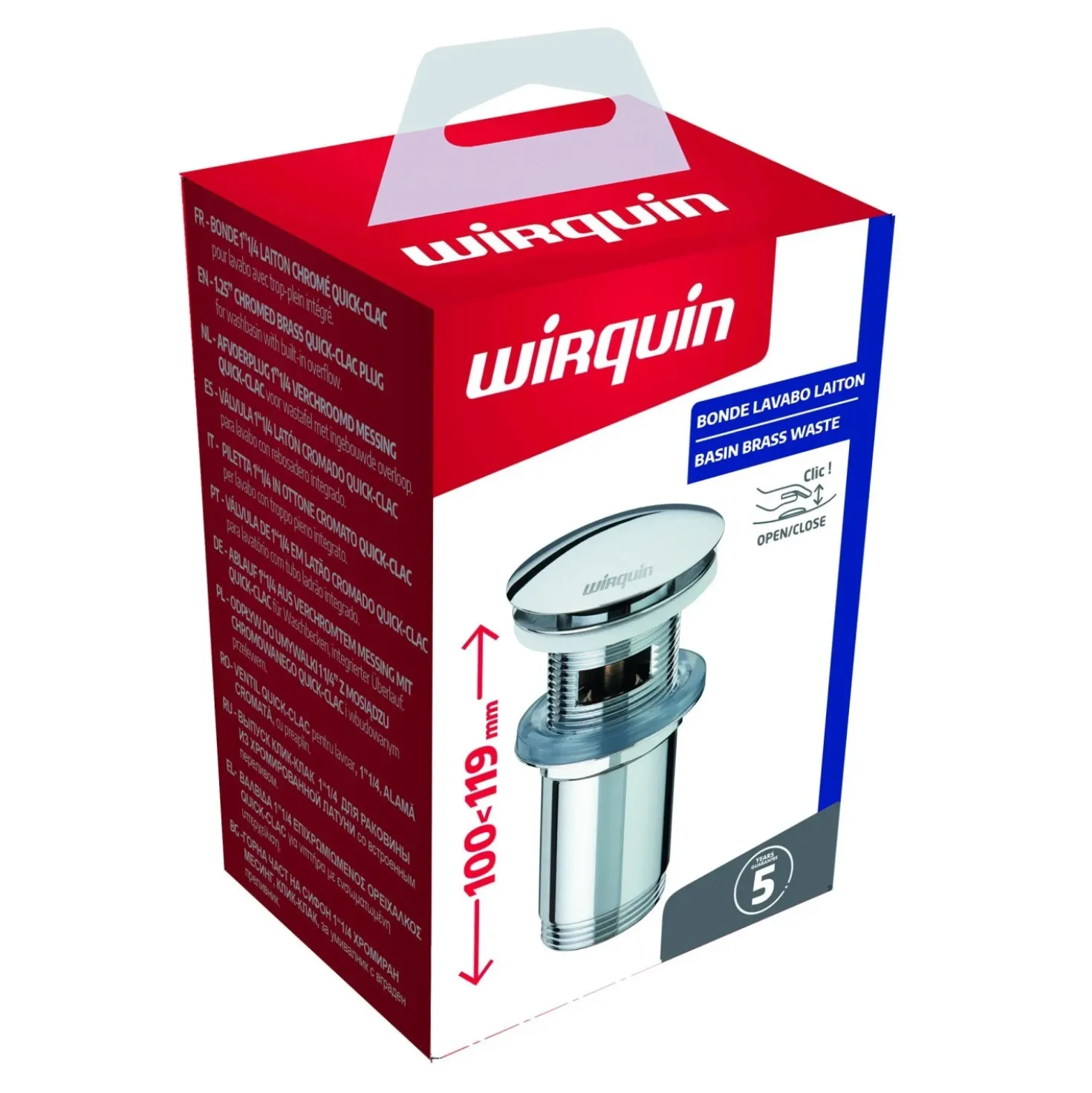 Piletta lavabo Quick clac in Ottone cromato con troppo pieno