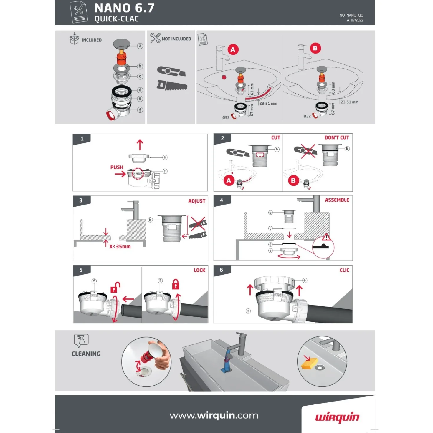 Piletta lavabo quick clac con kit sifone Ø 32mm