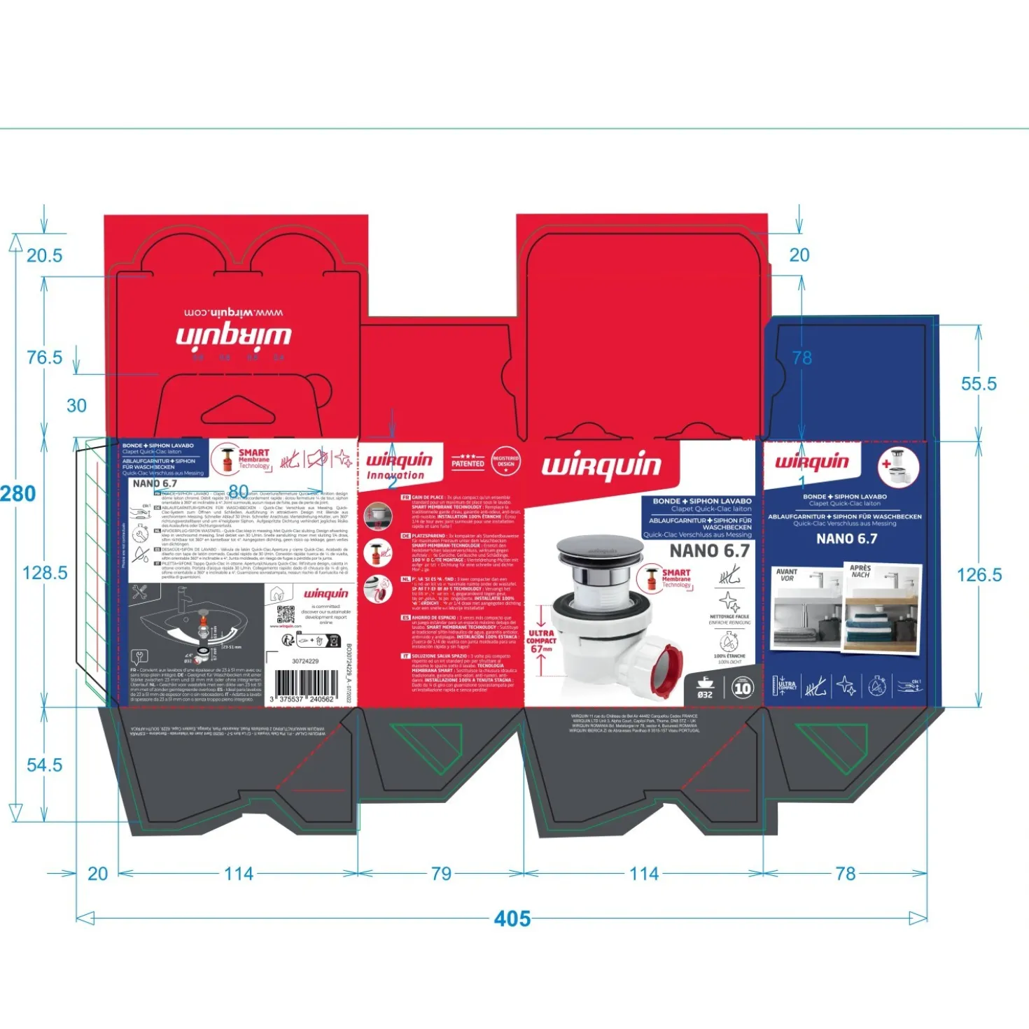 Piletta lavabo quick clac con kit sifone Ø 32mm