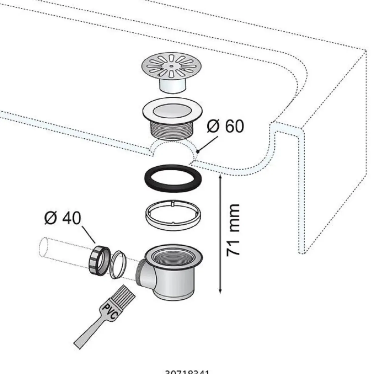 Piletta lavabo quick clac con kit sifone Ø 32mm