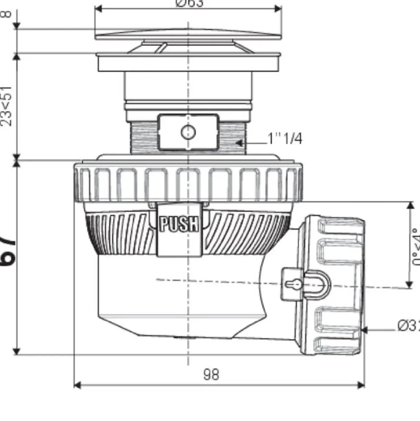 Piletta lavabo quick clac con kit sifone Ø 32mm