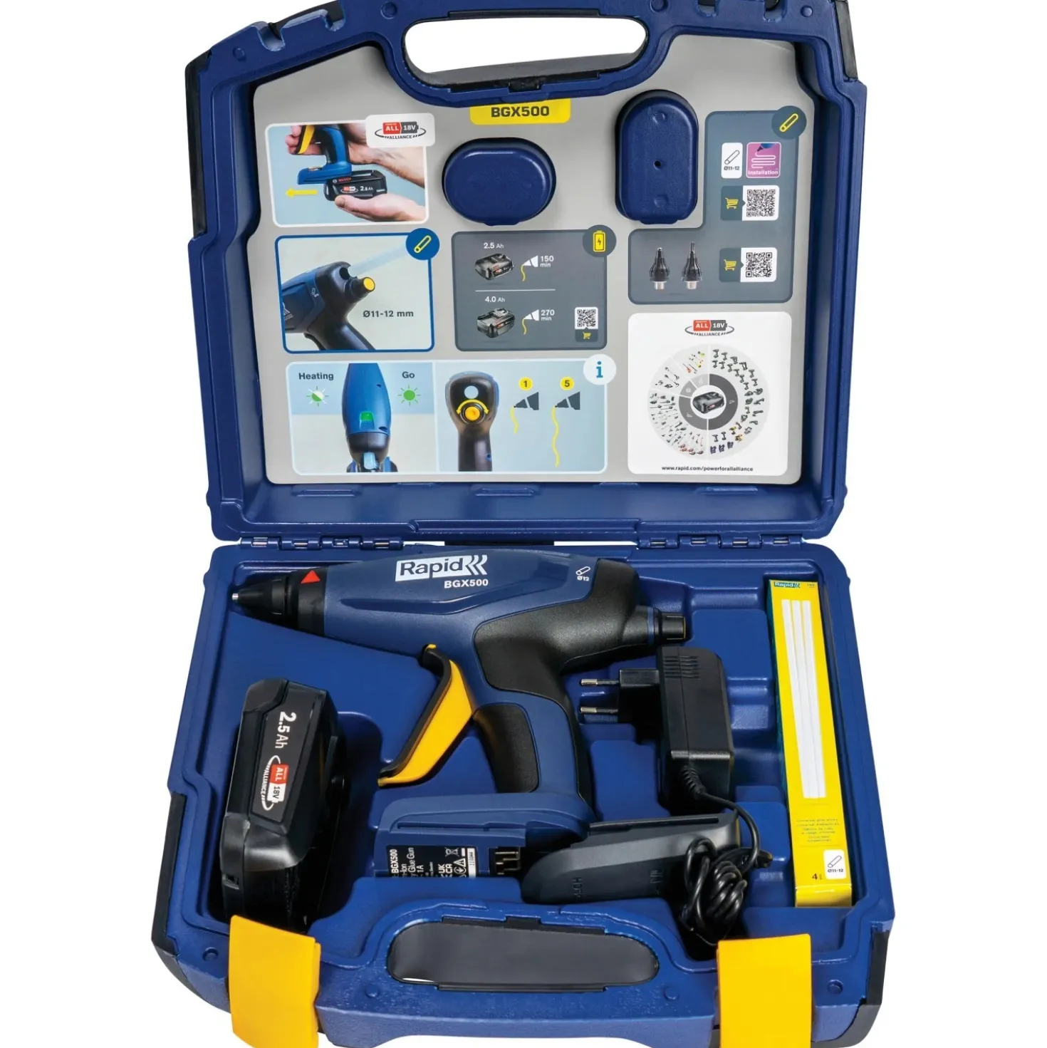Pistola incollatrice a caldo a batteria Rapid BGX500 18 V con batteria