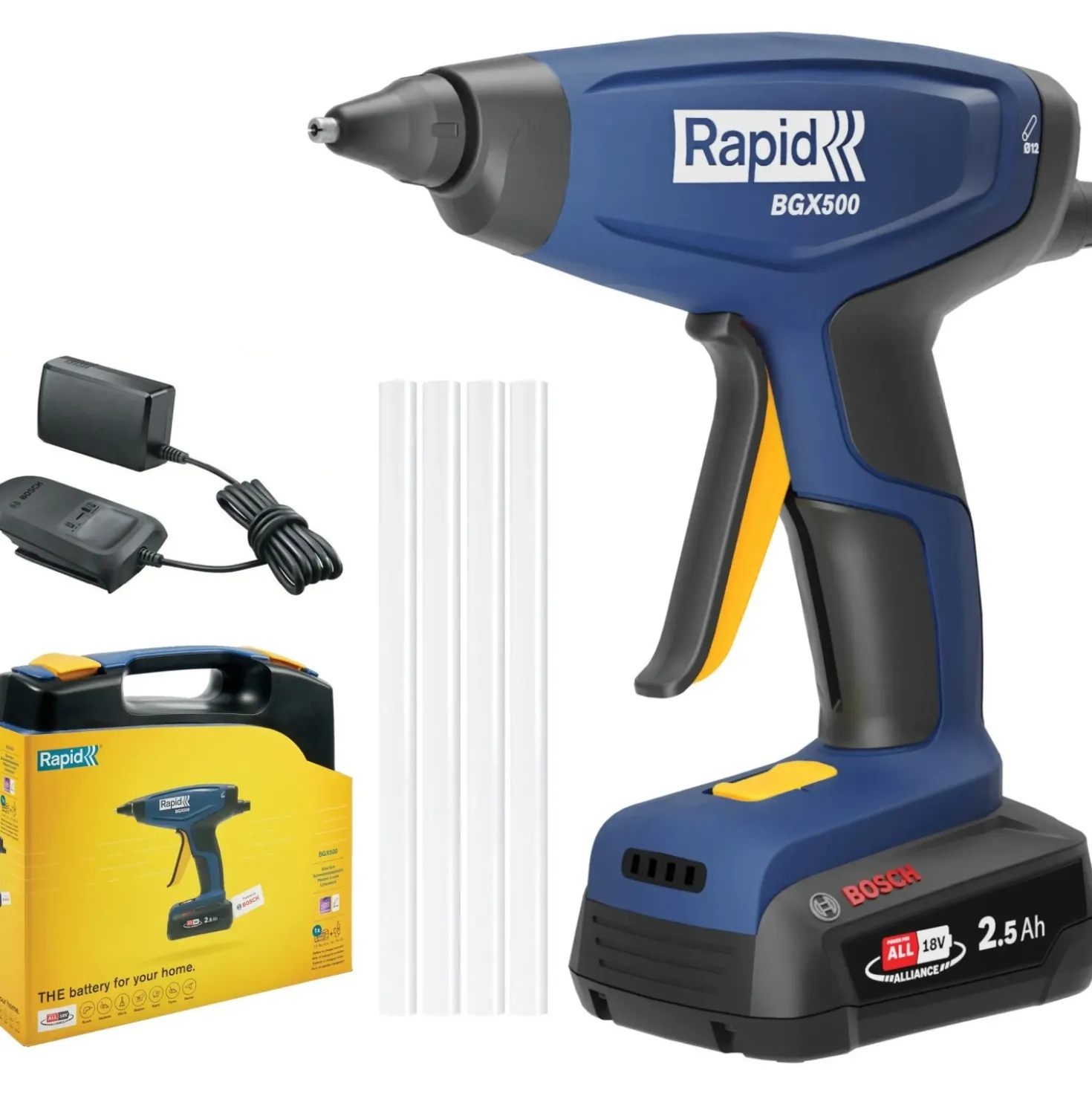 Pistola incollatrice a caldo a batteria Rapid BGX500 18 V con batteria