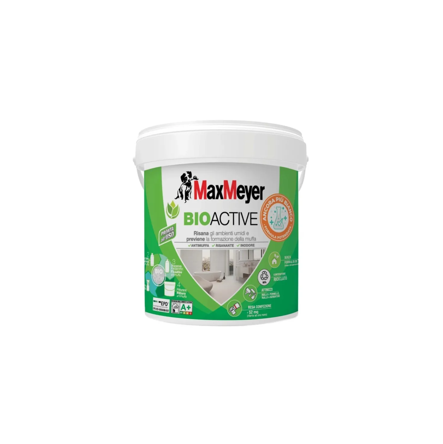 Pittura antimuffa traspirante MaxMeyer BIOACTIVE A+ PLUS 4 l bianco