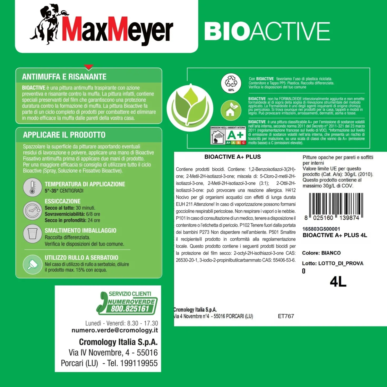 Pittura antimuffa traspirante MaxMeyer BIOACTIVE A+ PLUS 4 l bianco