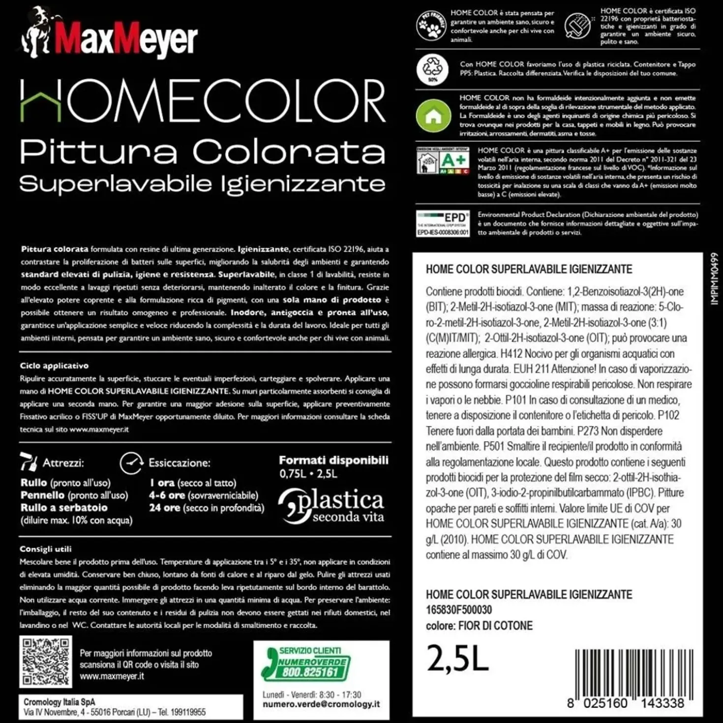 Pittura home color superlavabile igienizzante fior di cotone 2,5 l