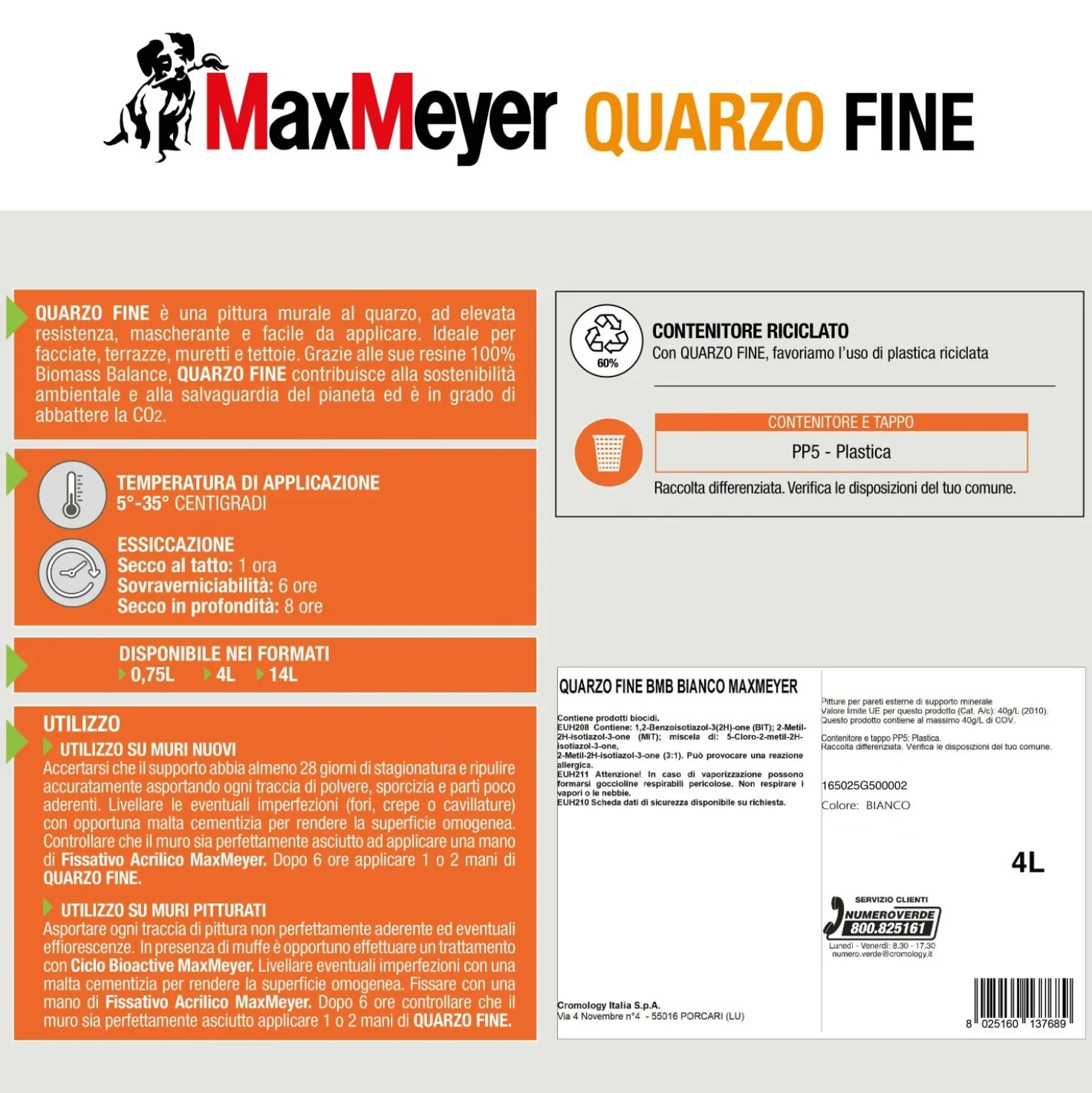 Pittura murale per esterno MaxMeyer Quarzo Fine bianco 4 lt
