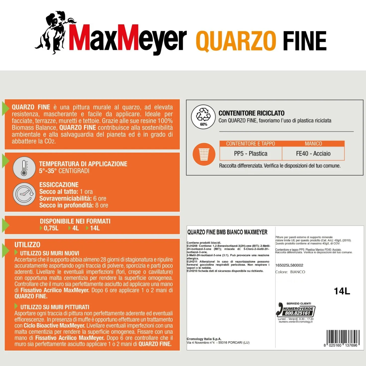 Pittura murale per esterno MaxMeyer quarzo fine bianco 14 l