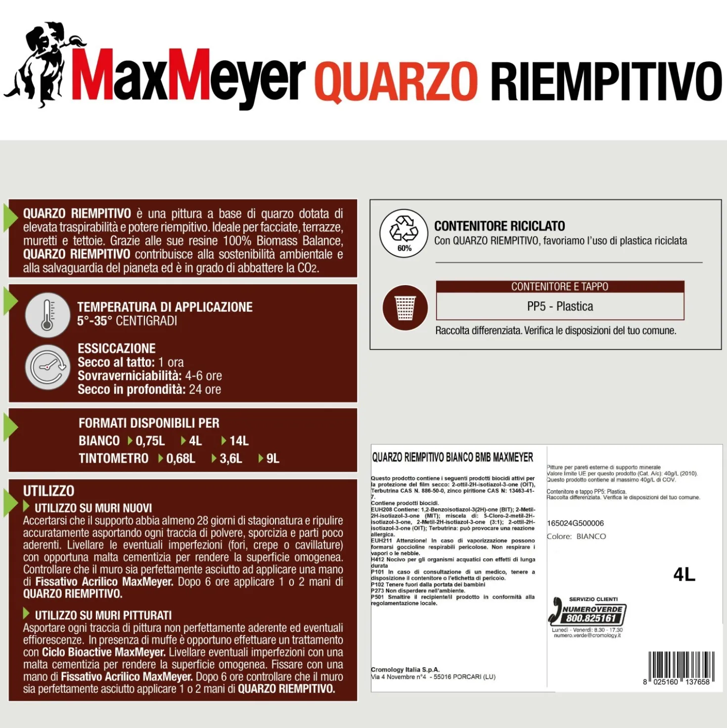 Pittura per esterno MaxMeyer traspirante quarzo riempitivo bianco 4 l