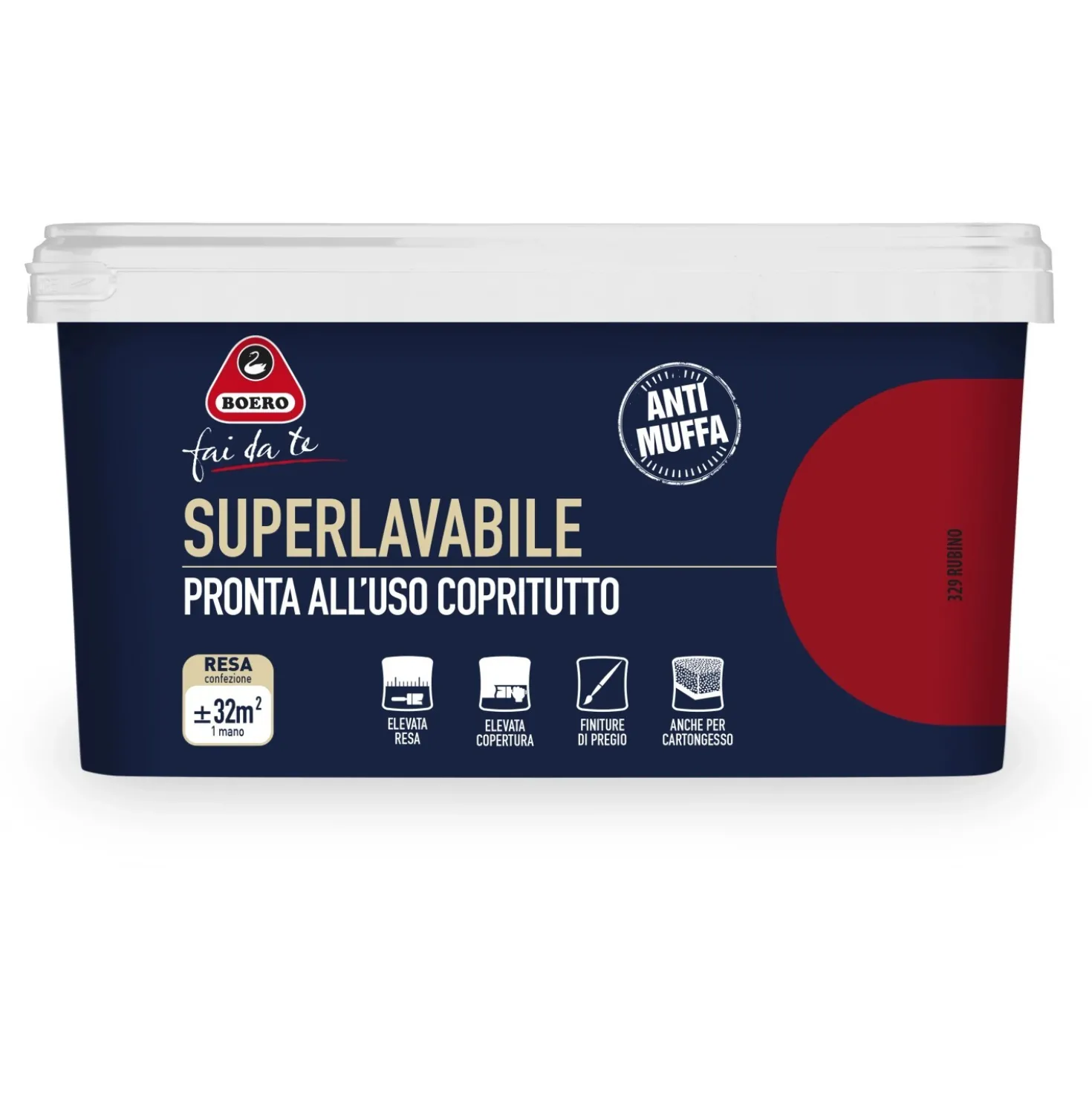 Pittura per interni antimuffa Boero Superlavabile rubino 2,5 l