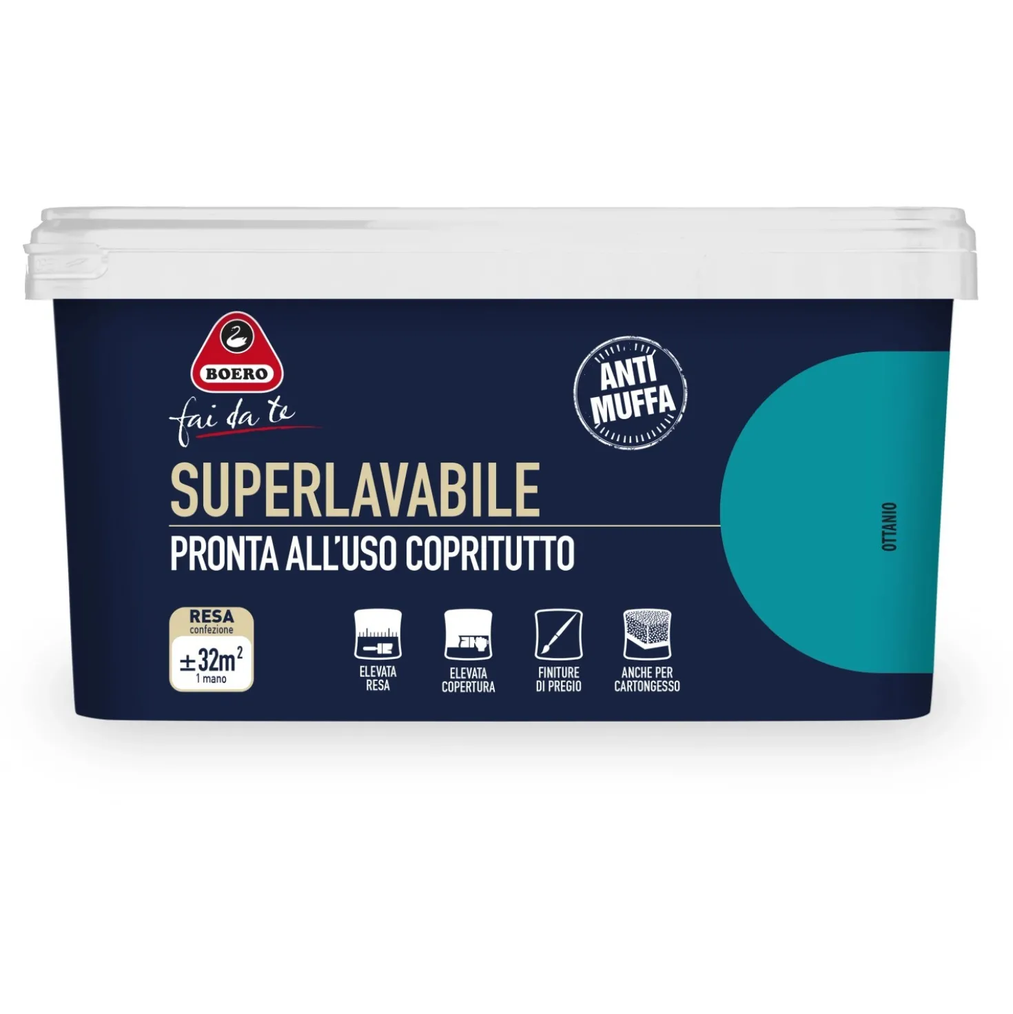 Pittura per interni antimuffa Boero Superlavabile ottanio 2,5 l