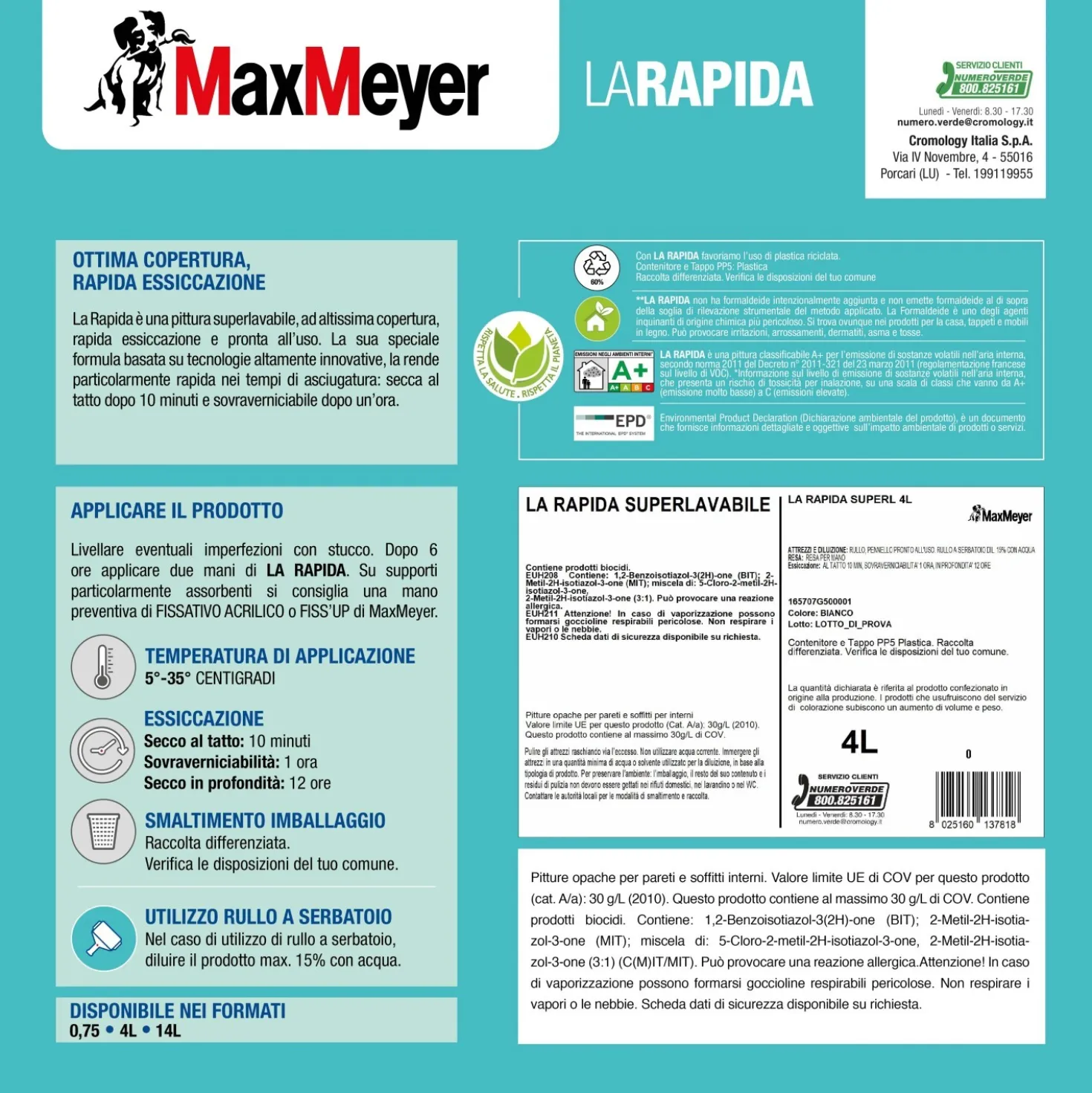 Pittura superlavabile MaxMeyer LaRapida 4 l bianco