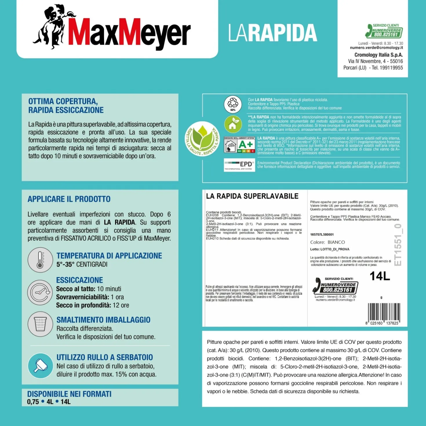 Pittura superlavabile MaxMeyer LaRapida 14 l bianco