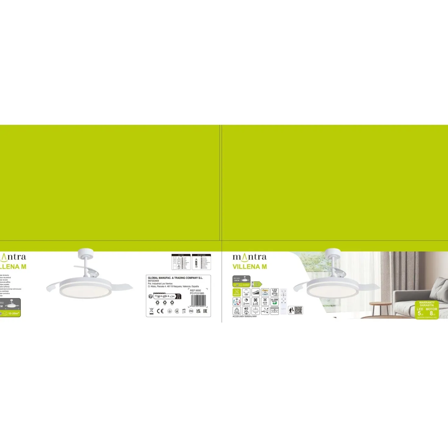 Plafoniera ventilatore LED Luna 5710 lm 3000-5000 K Ø106x 32,5x45 cm