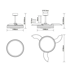 Plafoniera ventilatore LED Luna 5710 lm 3000-5000 K Ø106x 32,5x45 cm