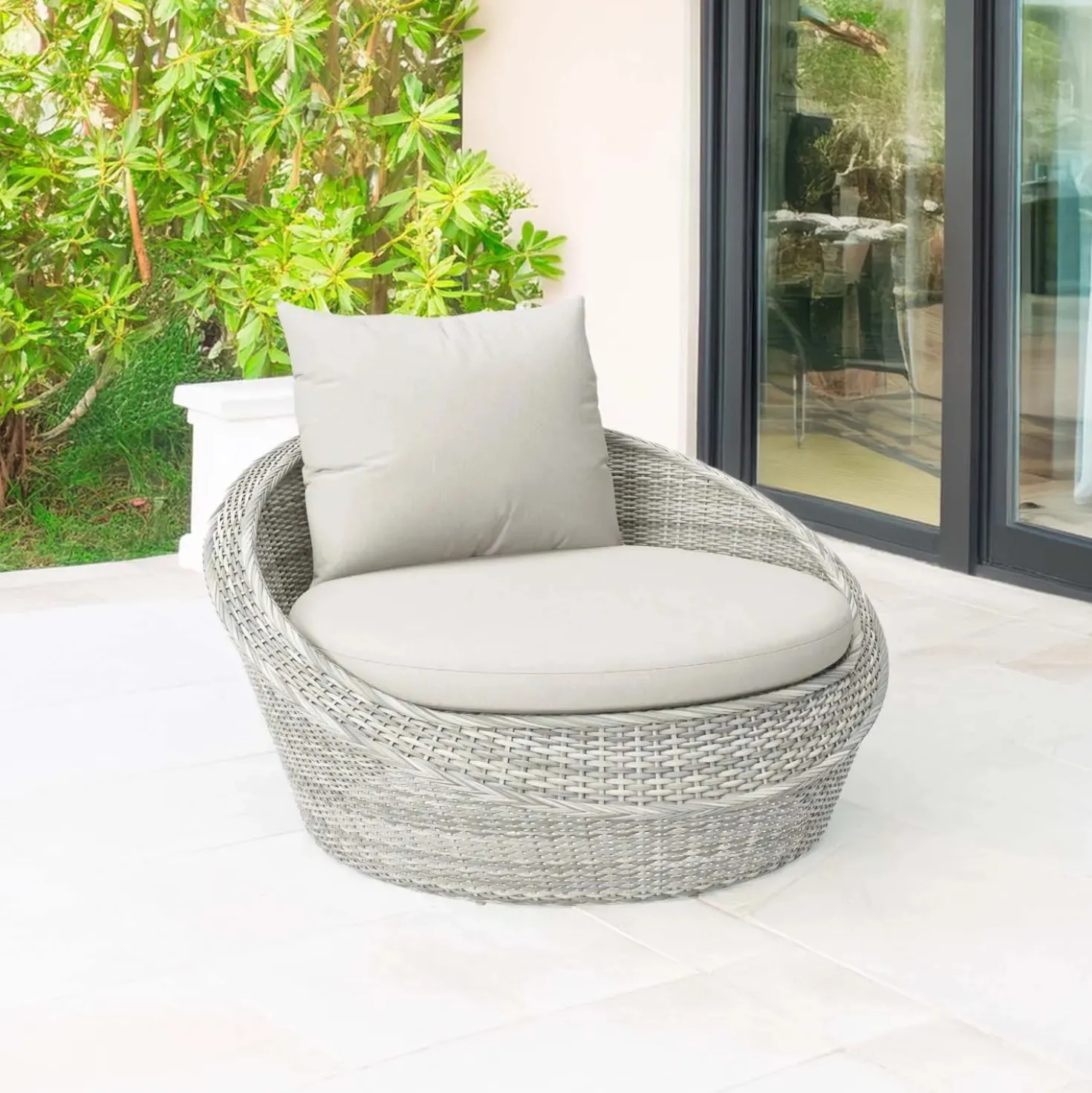Poltrona da esterno Taldora in alluminio e rattan grigio 125x132x74cm