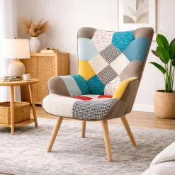 Poltrona da salotto in tessuto in metallo e legno 67x76x97 cm