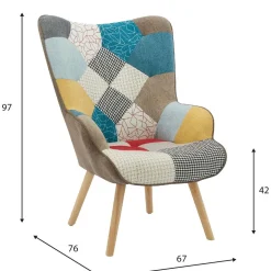 Poltrona da salotto in tessuto in metallo e legno 67x76x97 cm
