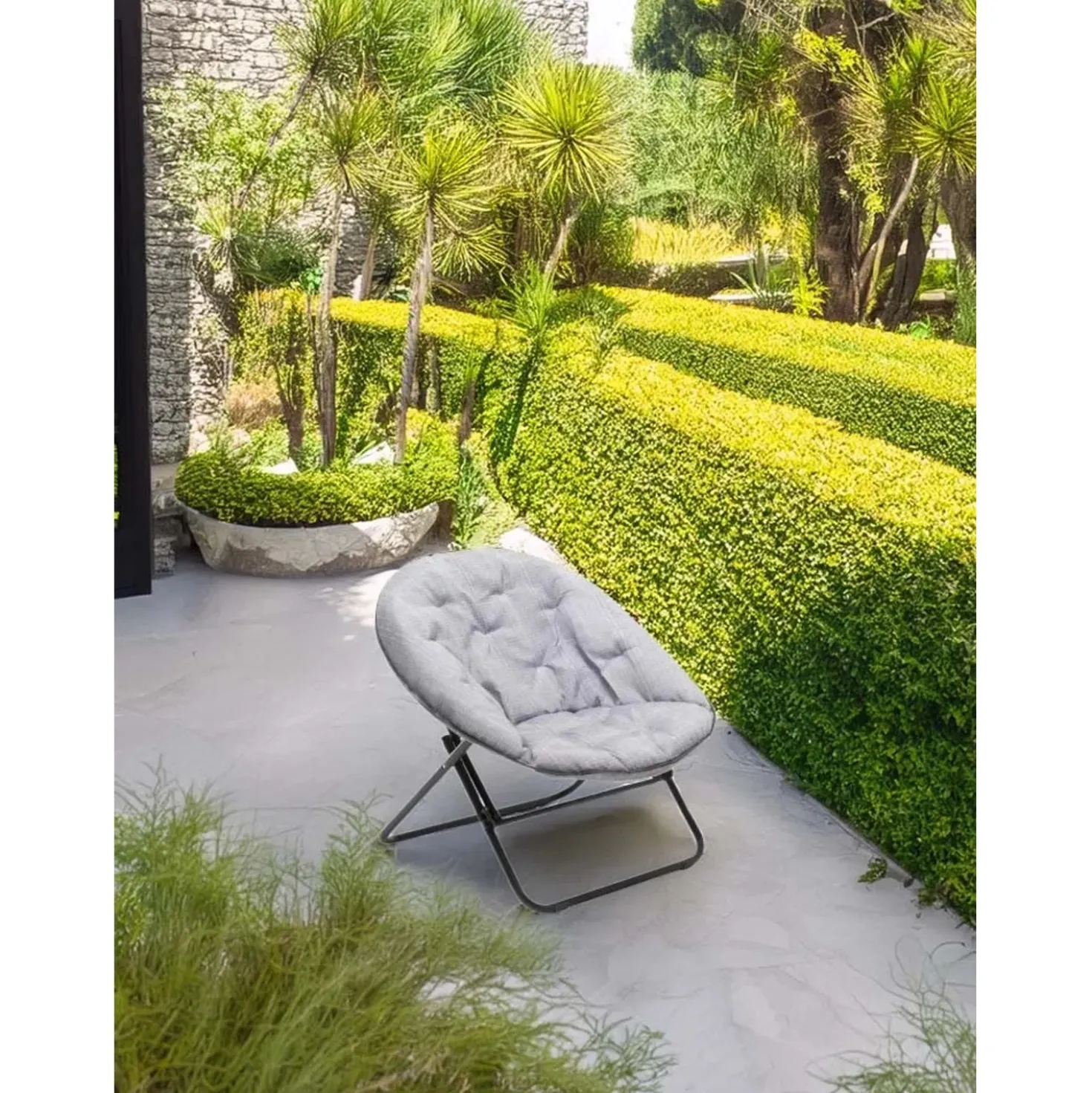Poltrona relax pieghevole in ferro e poliestere grigio
