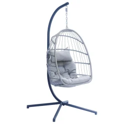Poltrona sospesa in ferro e corda con cuscino grigio chiaro 96x196x115 cm