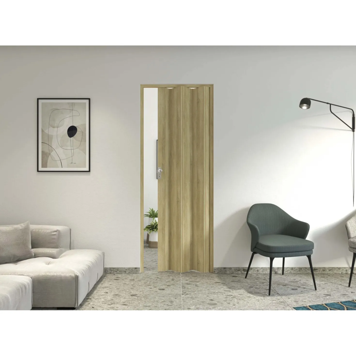 Porta a soffietto Maya in PVC stampa 3D 83,5x214 cm rovere Cognac chiaro