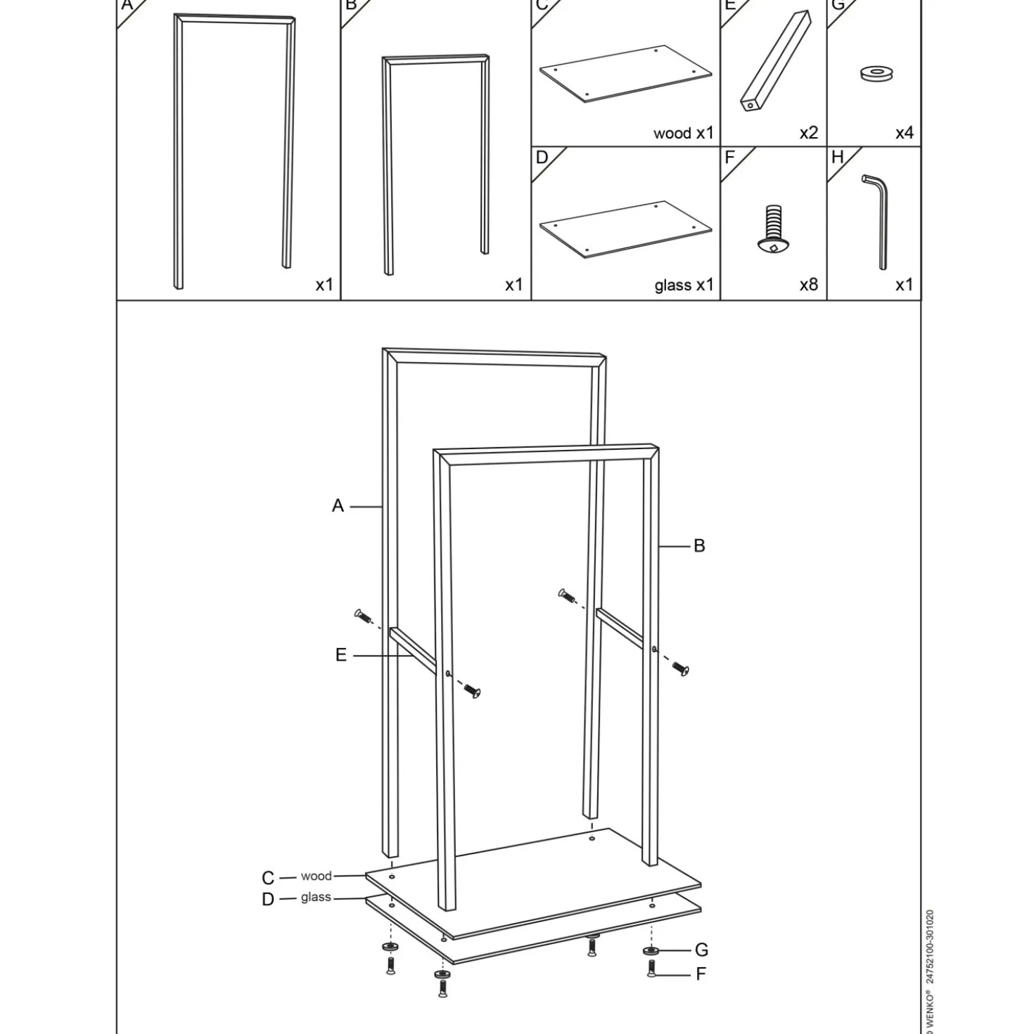Porta asciugamani con 2 barre Bambusa nero 80 cm