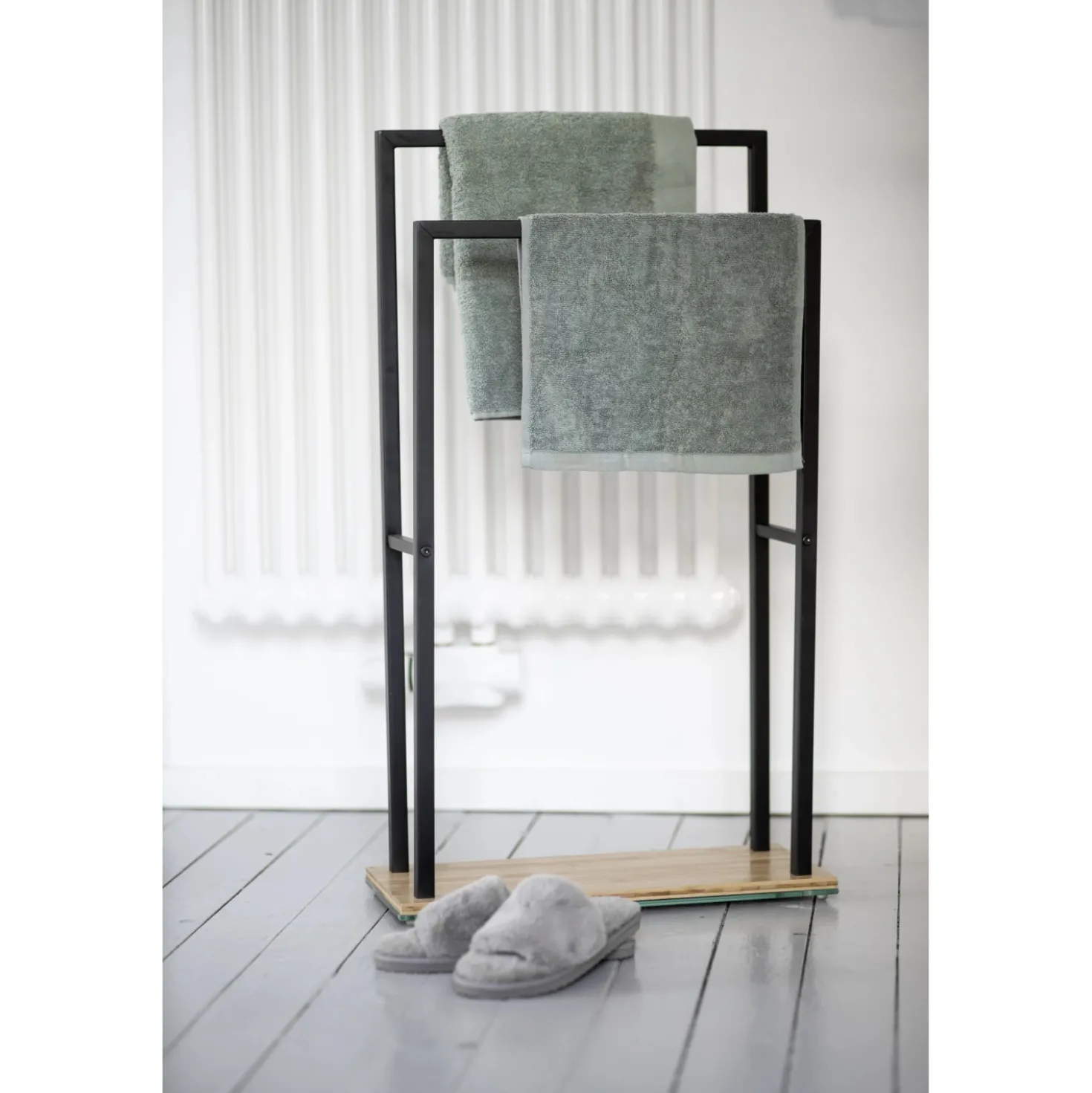 Porta asciugamani con 2 barre Bambusa nero 80 cm