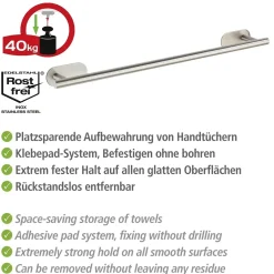 Porta asciugamani Turbo-Loc Uno Orea satinato 60 cm