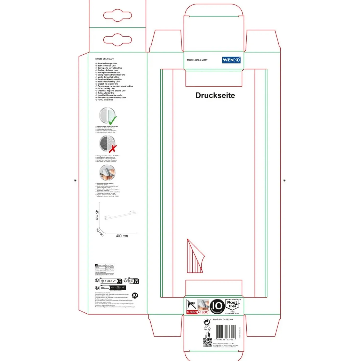 Porta asciugamani Turbo-Loc Uno Orea satinato 40 cm
